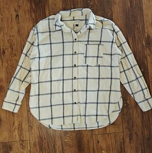Cotton Flannel Oversized Women's Medium Plaid‎ Check Cream Navy Universal Thread